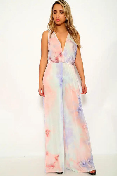 Peach Lavender Printed Jumpsuit - AMIClubwear