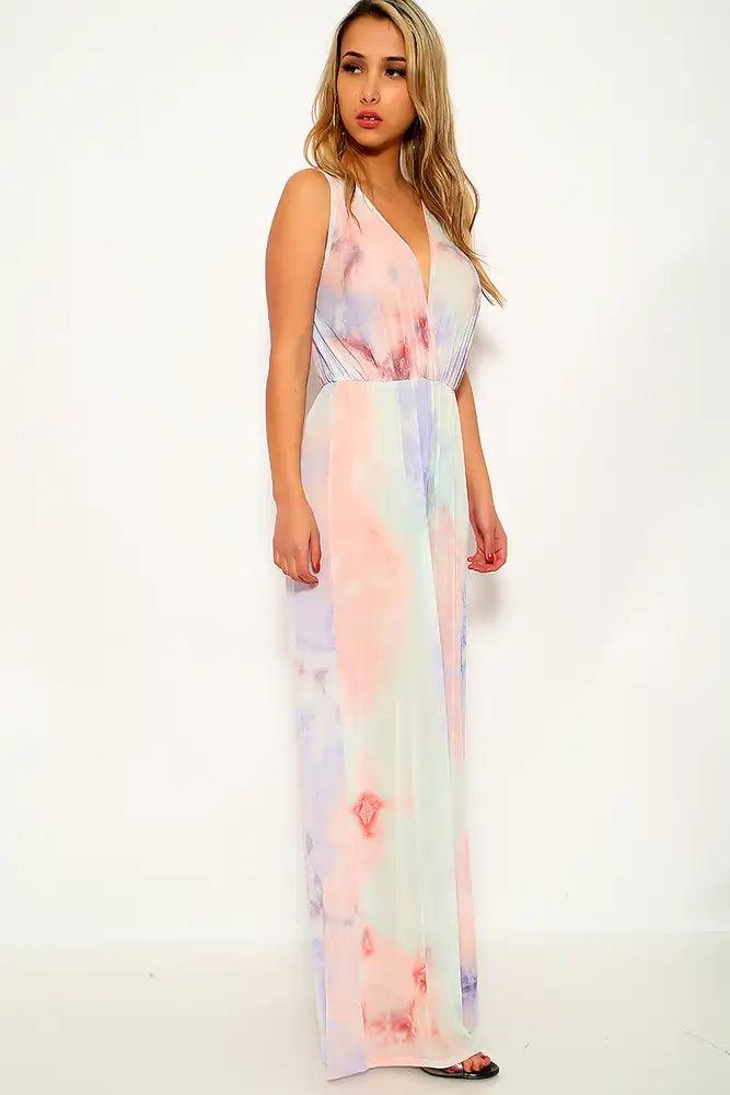 Peach Lavender Printed Jumpsuit - AMIClubwear