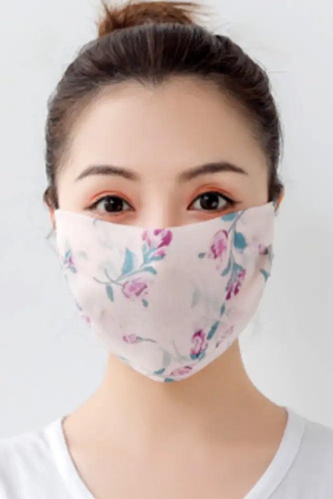 Peach Purple Floral Print Reusable Face Mask - AMIClubwear