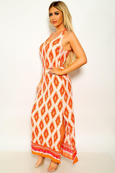 Peach Salmon Sleeveless Side Slit Maxi Party Dress - AMIClubwear