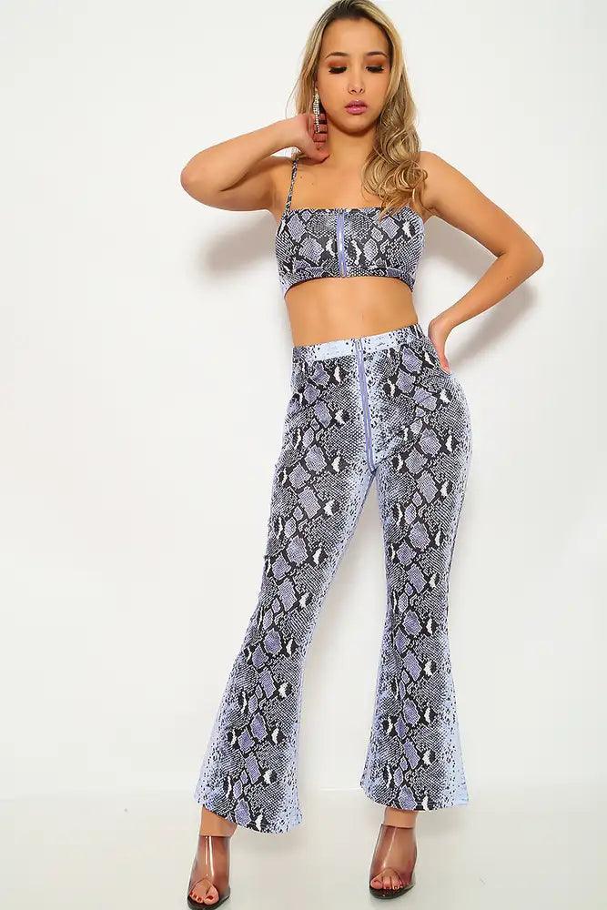 Periwinkle Snake Print Two Piece Outfit - AMIClubwear