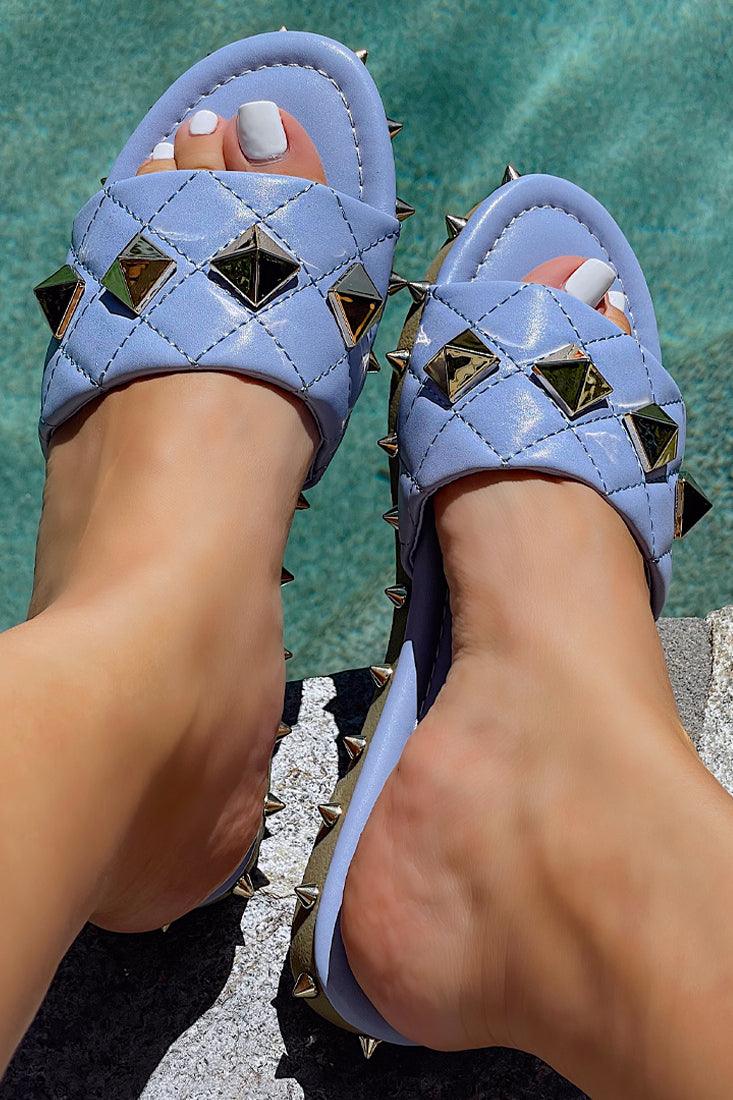 Periwinkle Studded Flat Sandals - AMIClubwear