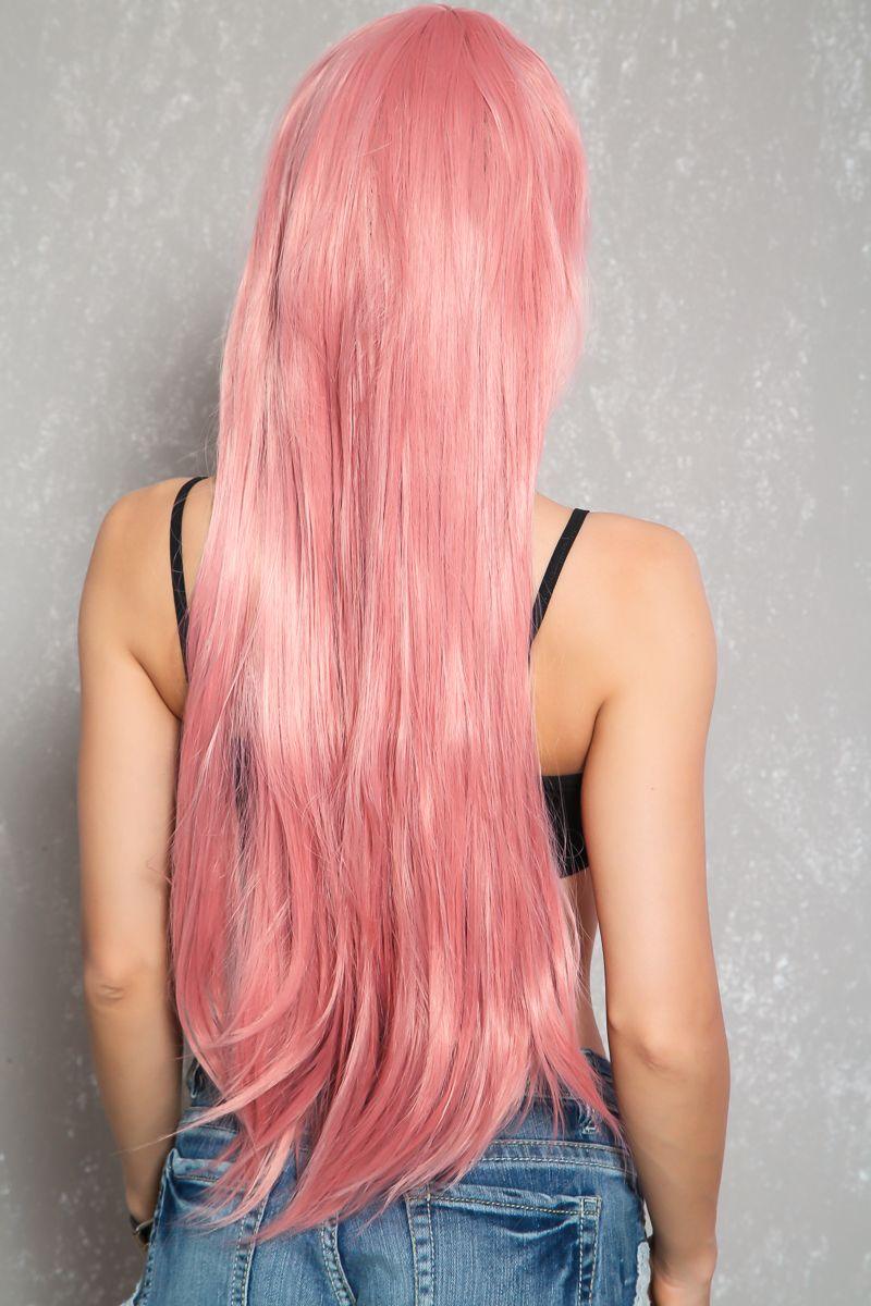 Pink 33 Inch Side Bangs Straight Hair Costume Wig - AMIClubwear
