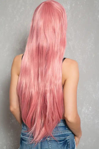 Pink 33 Inch Side Bangs Straight Hair Costume Wig - AMIClubwear