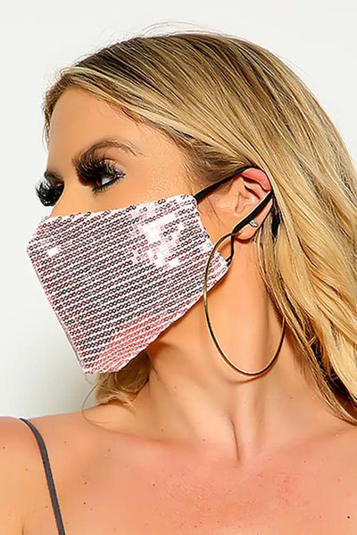 Pink Black Sequin Reusable Fashion Mask - AMIClubwear