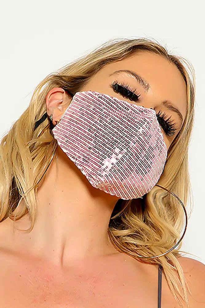 Pink Black Sequin Reusable Fashion Mask - AMIClubwear