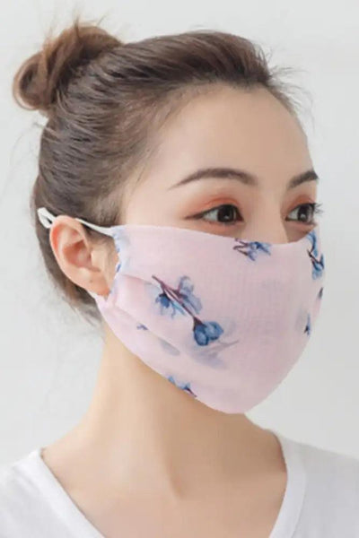 Pink Blue Floral Print Reusable Face Mask - AMIClubwear