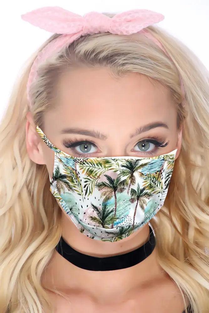 Pink Blue Palm Tree Print Reusable Face Mask - AMIClubwear