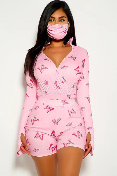 Pink Butterfly Print 3 Piece Outfit - AMIClubwear