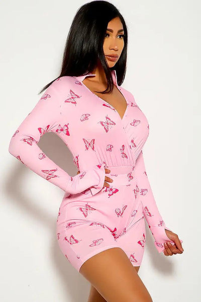 Pink Butterfly Print 3 Piece Outfit - AMIClubwear