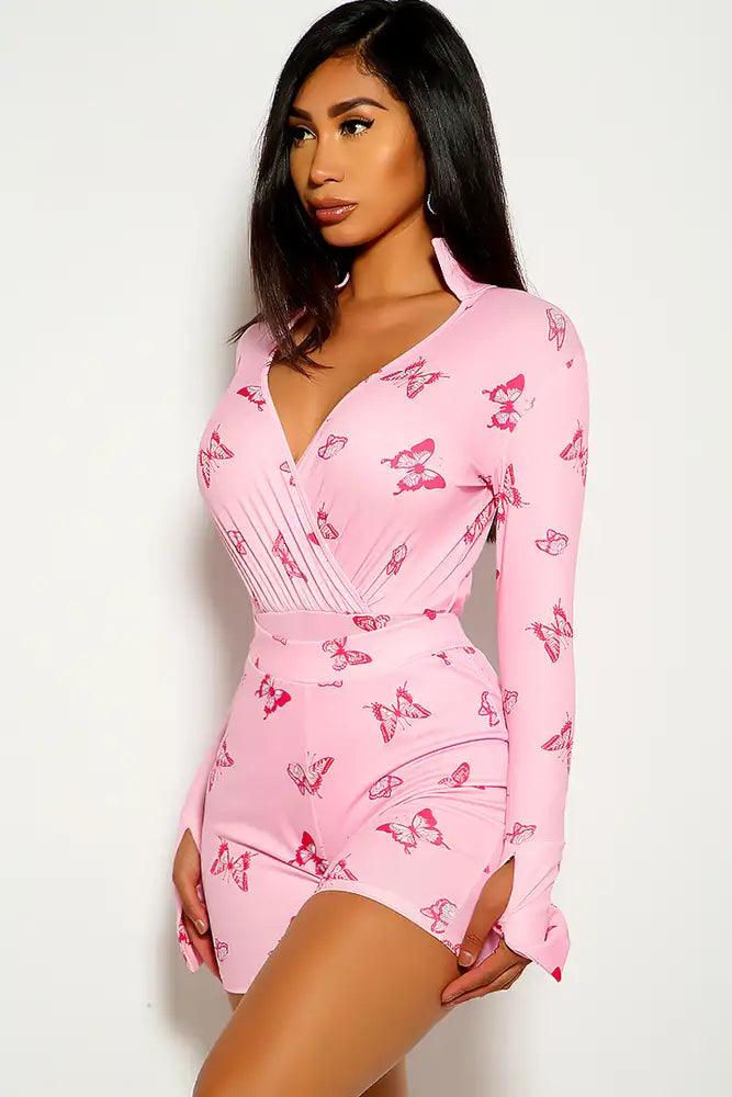 Pink Butterfly Print 3 Piece Outfit - AMIClubwear