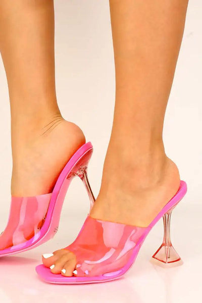 Pink Clear Slip On Peep Toe Heels - AMIClubwear