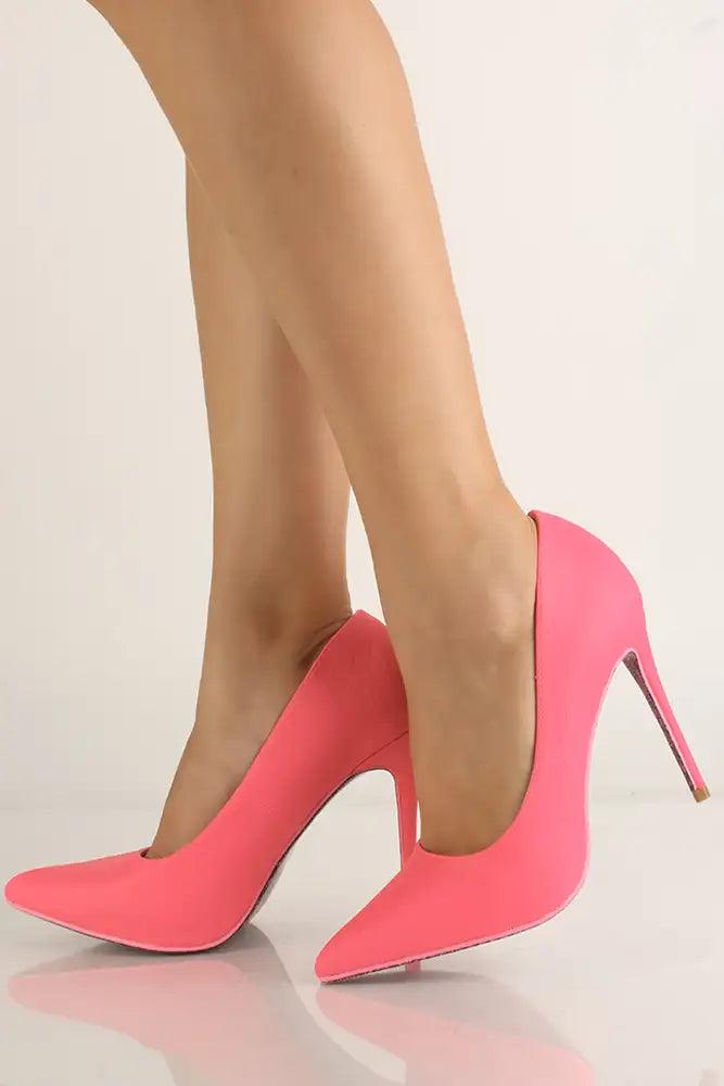 Pink Croc Material Pointy Toe High Heel Pumps - AMIClubwear