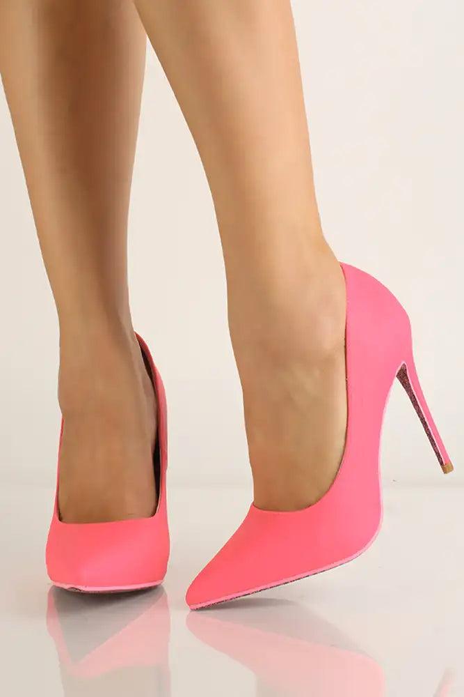 Pink Croc Material Pointy Toe High Heel Pumps - AMIClubwear
