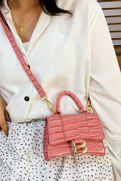 Pink Crocodile Style Small Crossbody Bag - AMIClubwear