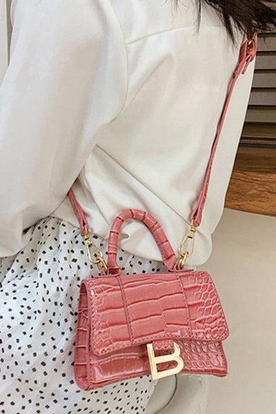 Pink Crocodile Style Small Crossbody Bag - AMIClubwear