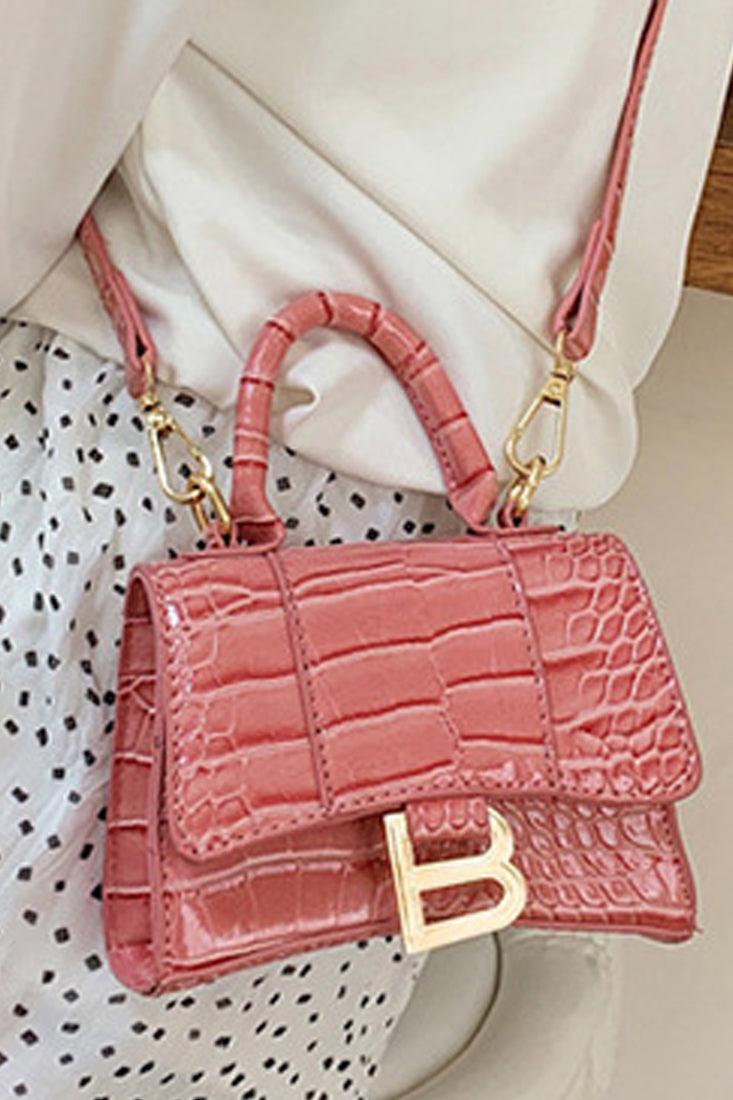 Pink Crocodile Style Small Crossbody Bag - AMIClubwear