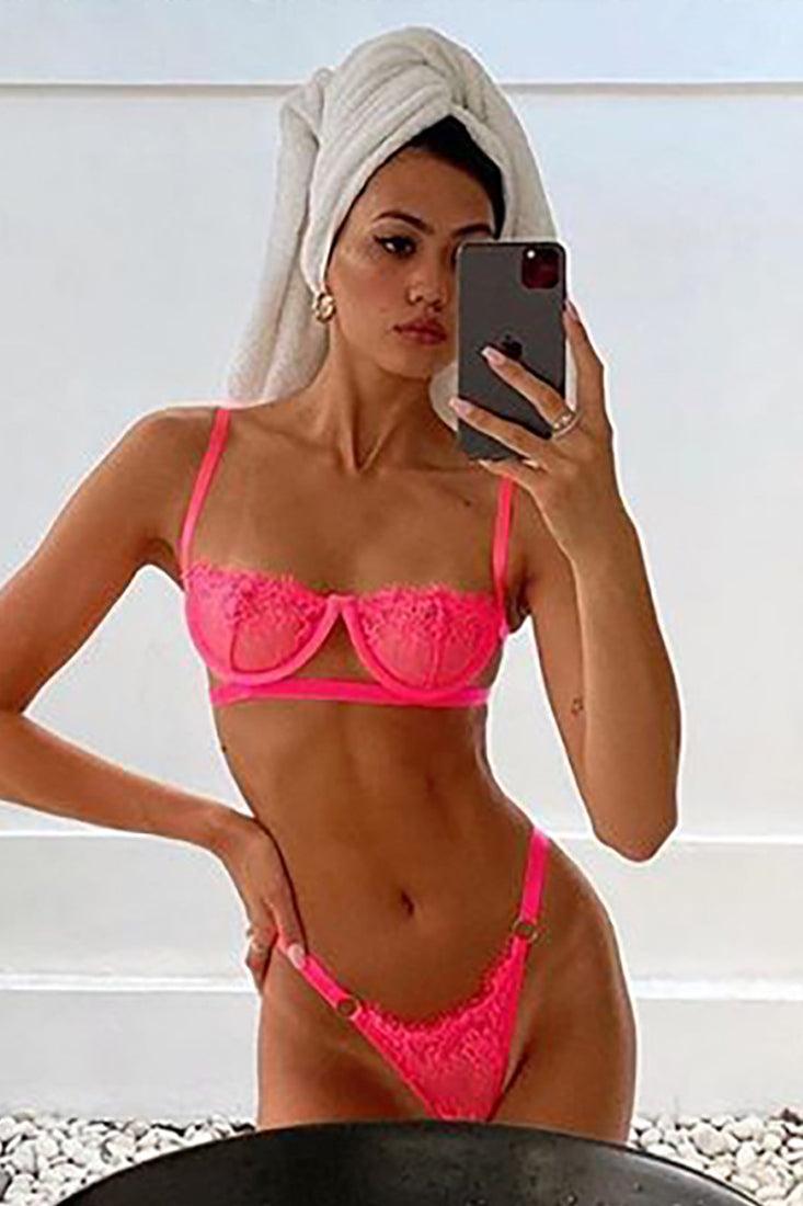 Pink Cut Out Sexy Two Piece Lingerie - AMIClubwear