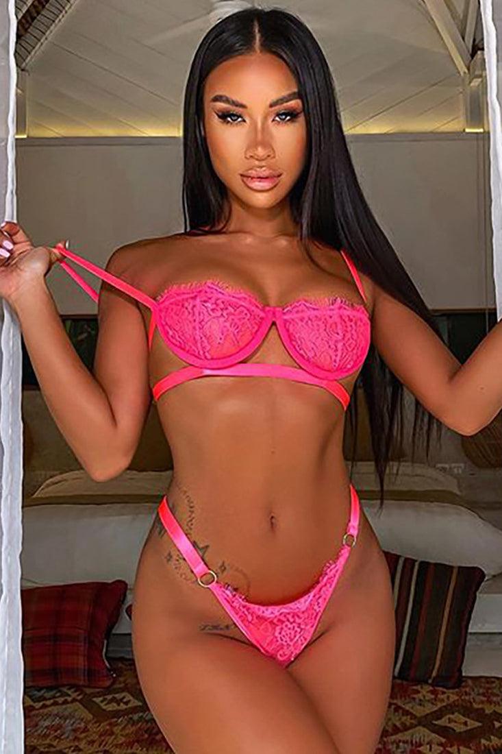 Pink Cut Out Sexy Two Piece Lingerie - AMIClubwear