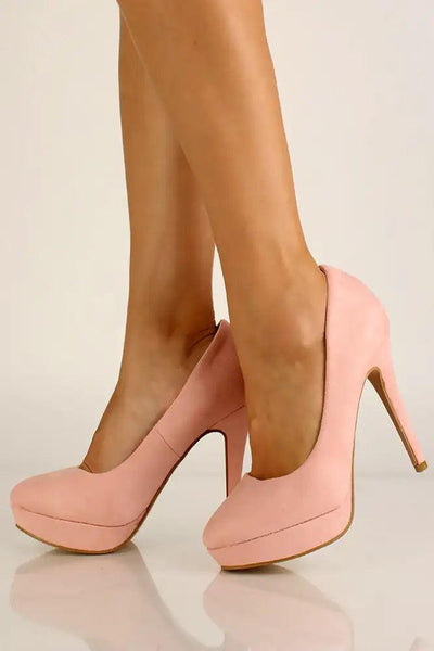 Pink Faux Suede High Heel Pumps - AMIClubwear