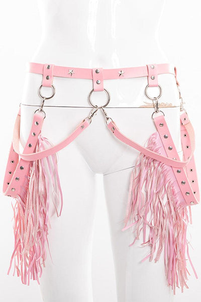 Pink Fringe Chained Body Belt - AMIClubwear