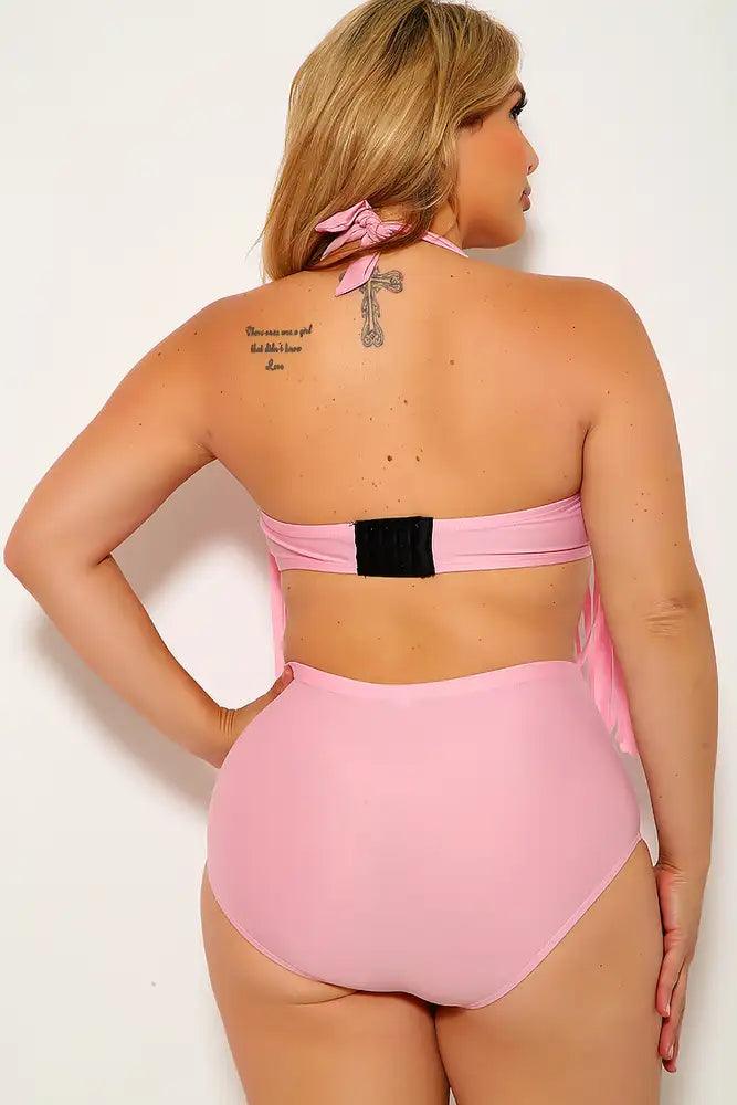 Pink Fringe Plus Size Two Piece Swimsuit - AMIClubwear