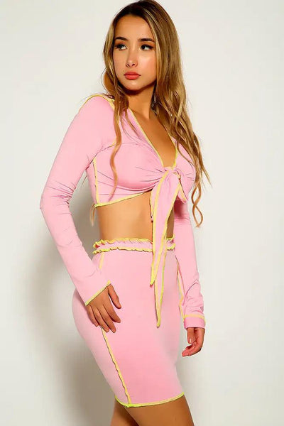 Pink Front Tie Two Piece Dress - AMIClubwear