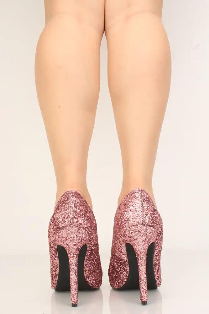 Pink Glitter Pointy Toe Pumps - AMIClubwear