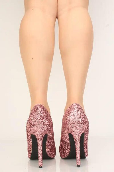 Pink Glitter Pointy Toe Pumps - AMIClubwear