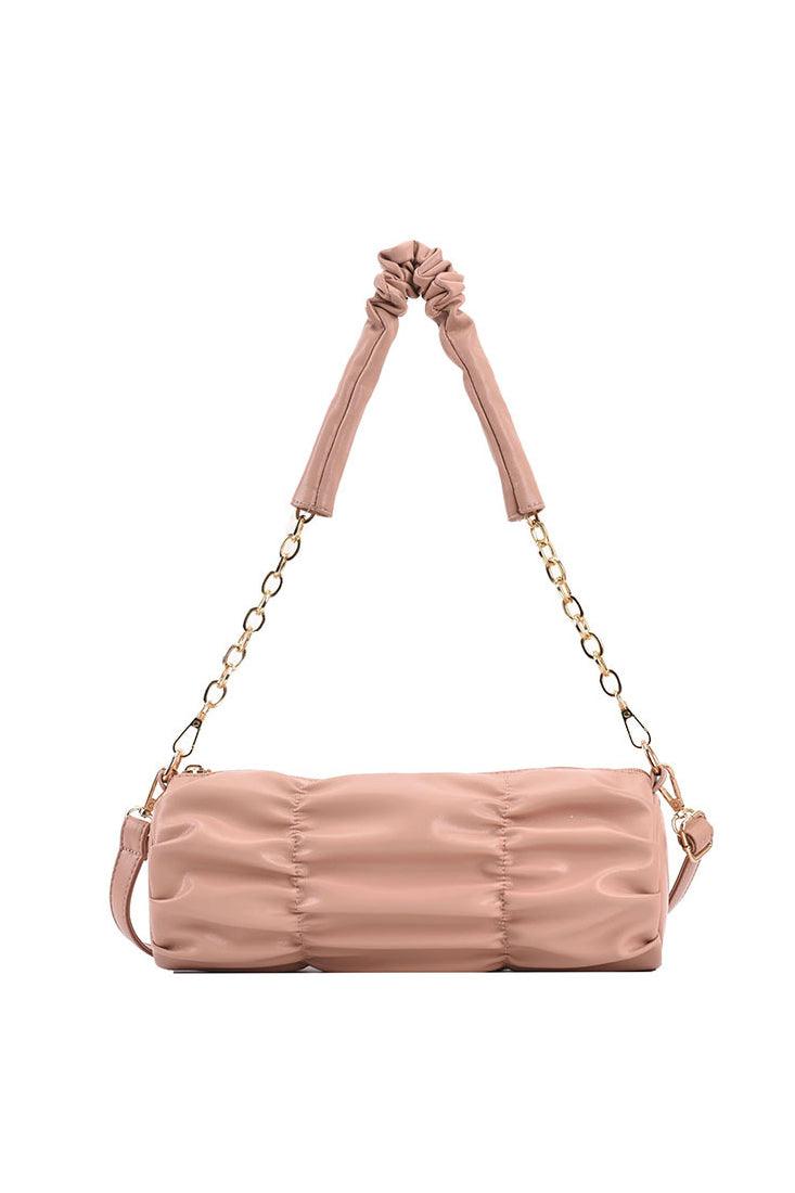 Pink Gold Chain Straps Ruched Handbag - AMIClubwear