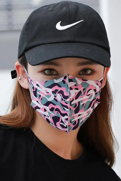 Pink Grey Printed Reusable Face Mask - AMIClubwear