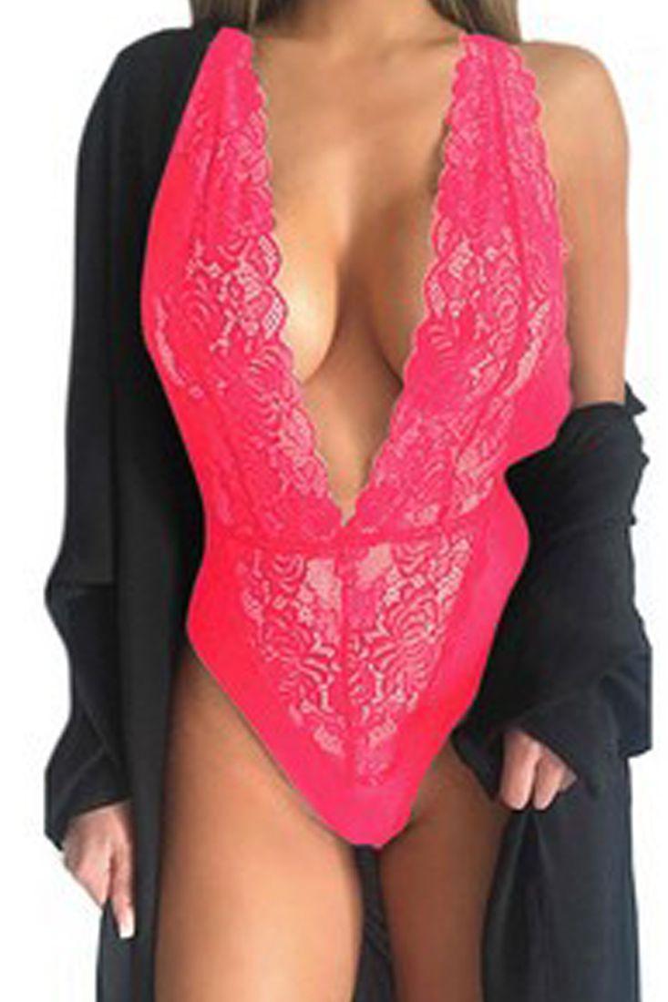 Pink Halter Plunging Neckline Sexy Teddy - AMIClubwear