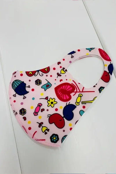 Pink Heart Print Reusable Kids Face Mask 1 Piece - AMIClubwear