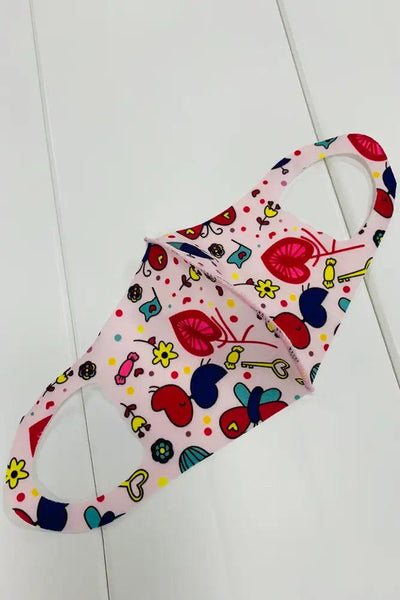 Pink Heart Print Reusable Kids Face Mask 1 Piece - AMIClubwear