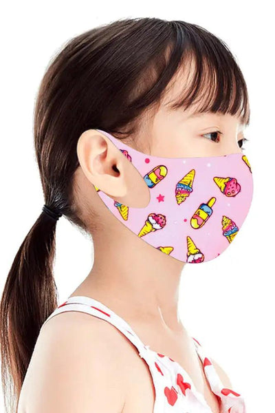 Pink Ice Cream Print Reusable Kids Face Mask 1 Piece - AMIClubwear