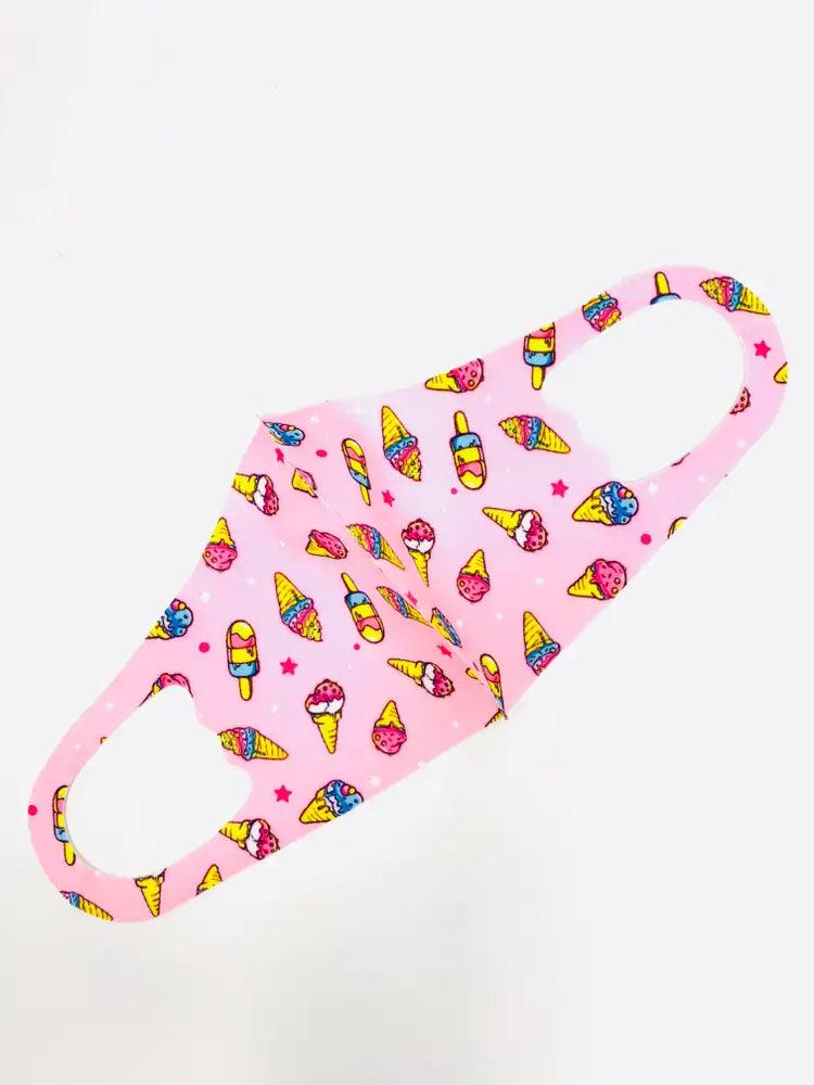 Pink Ice Cream Print Reusable Kids Face Mask 1 Piece - AMIClubwear