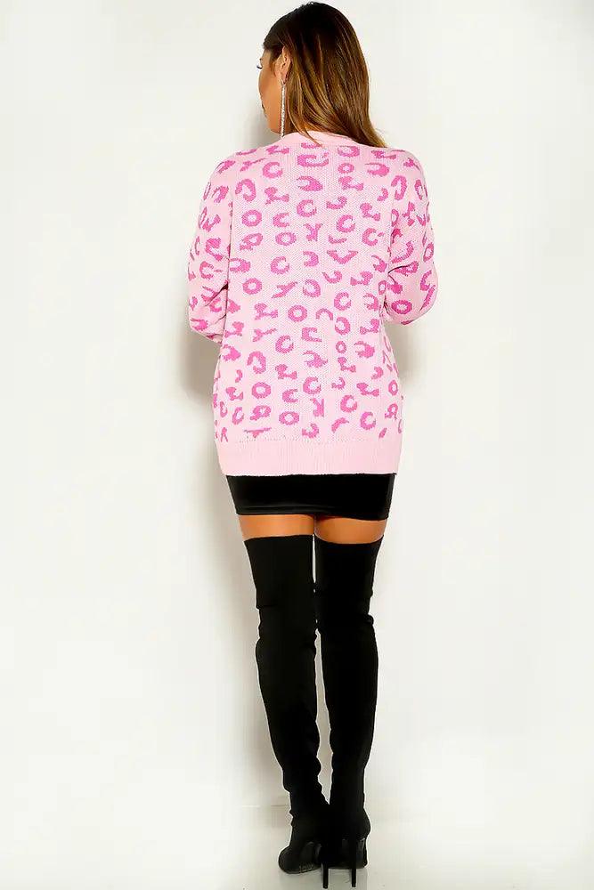 Pink Leopard Print Knitted Cardigan - AMIClubwear