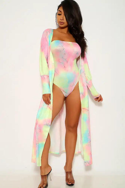 Pink Lime Tie Dye Print Two Piece Swimsuit - AMIClubwear