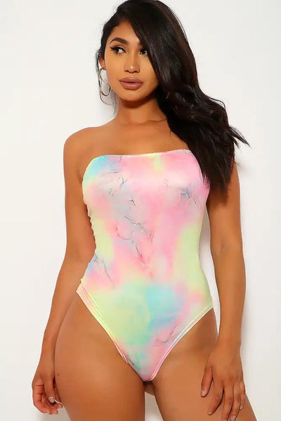 Pink Lime Tie Dye Print Two Piece Swimsuit - AMIClubwear