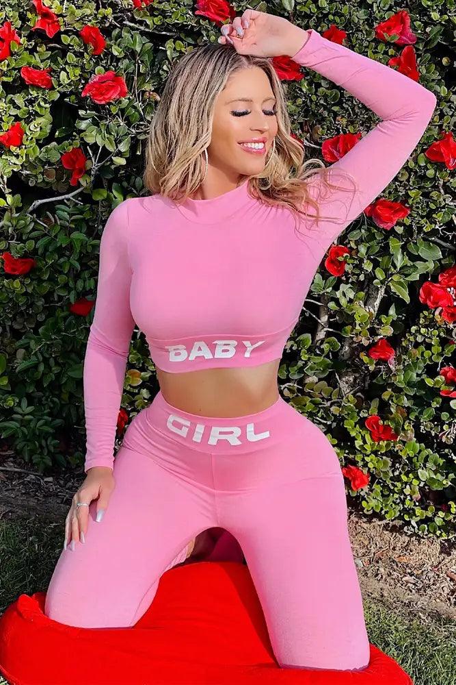 Pink Long Sleeve Baby Girl Sexy Two Piece Outfit - AMIClubwear