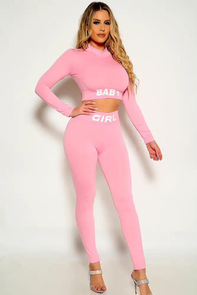 Pink Long Sleeve Baby Girl Sexy Two Piece Outfit - AMIClubwear