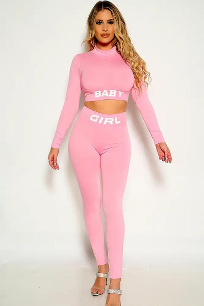 Pink Long Sleeve Baby Girl Sexy Two Piece Outfit - AMIClubwear