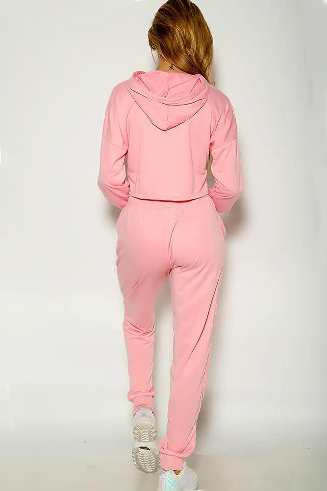 Pink Long Sleeve Cozy Hooded Two Piece Lounge Wear - AMIClubwear