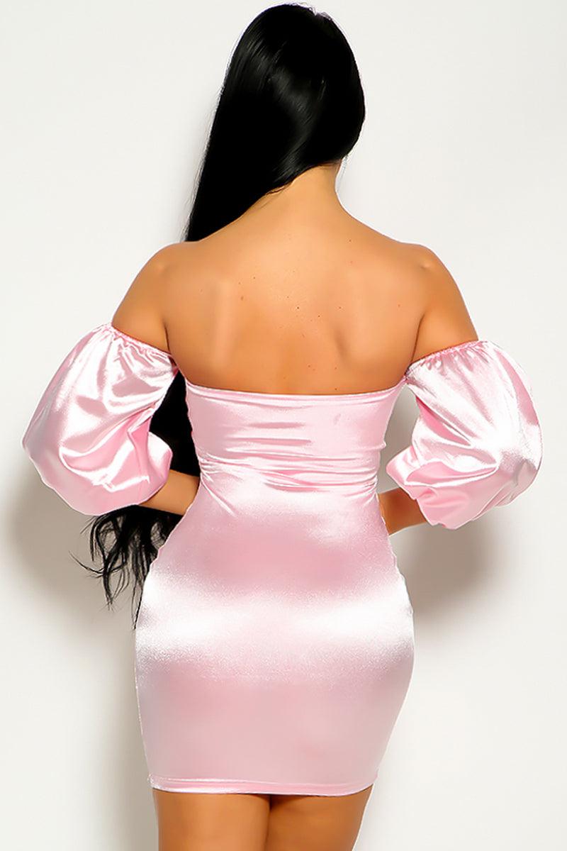 Pink Long Sleeve Off The Shoulder Sexy Party Dress - AMIClubwear