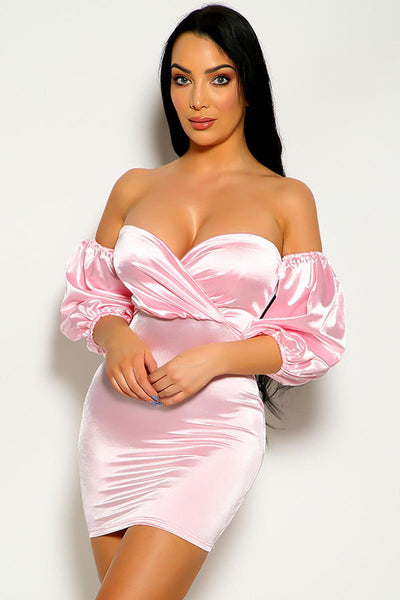 Pink Long Sleeve Off The Shoulder Sexy Party Dress - AMIClubwear