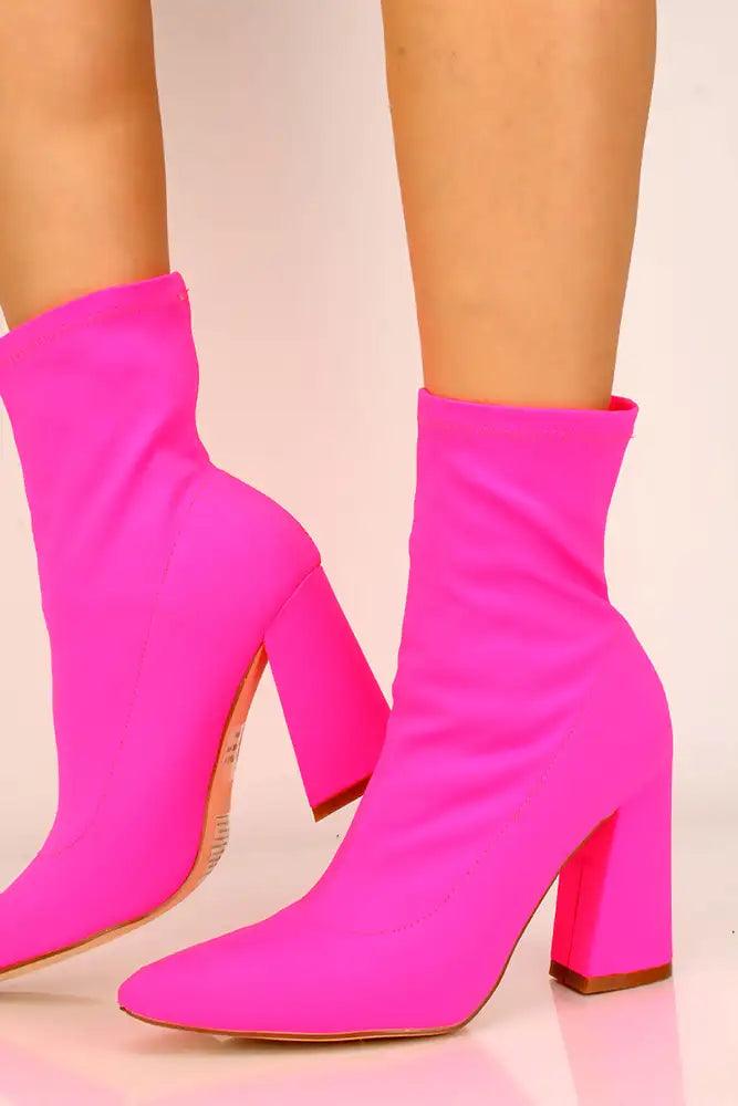 Pink Lycra Knit Pointy Toe Booties - AMIClubwear