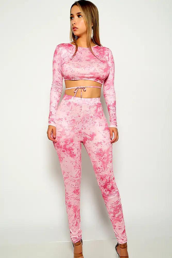 Pink Tie Dye Print Two Piece Outfit - AMIClubwear