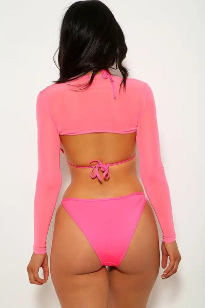 Pink Mesh Three Piece Swimsuit Set - AMIClubwear