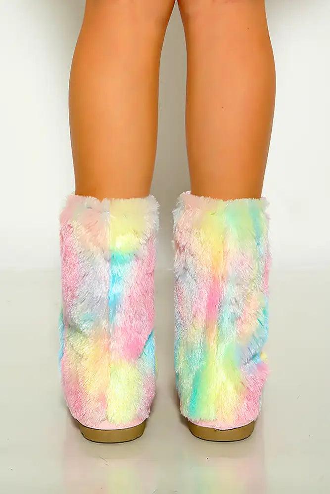 Pink Multi Faux Fur Slip On Cozy Boots - AMIClubwear