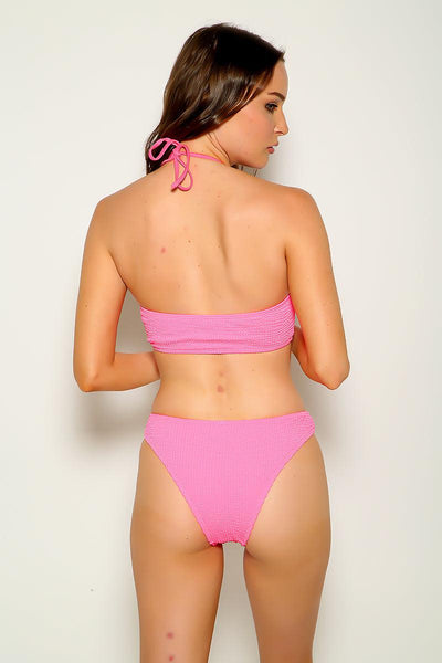 Pink O-Ring Accent Sexy Three Piece Swimsuit - AMIClubwear
